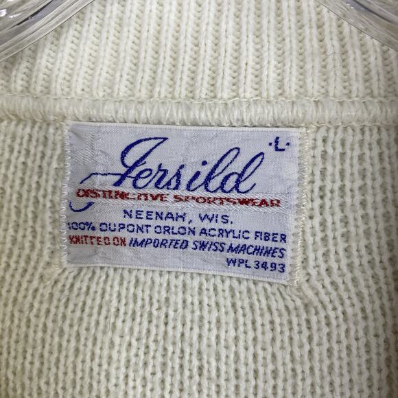 VTG Jersild Sweater Mens L Ivory Heraldic Crest Motif Preppy Ski Mock Neck 60s - Picture 4 of 7